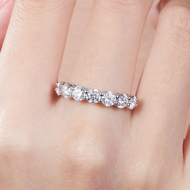 

Кольцо с муассанитом круглой огранки, хит продаж, полуободковое, из стерлингового серебра S925, обручальное/свадебное, с сертификатом GRA