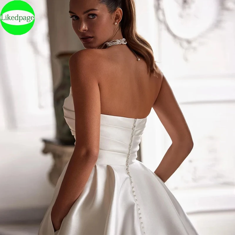 

Church Simple A Line Wedding Gown For Women Sweetheart Pleats Backless Wedding Dress Long Reception Party Bride Dress