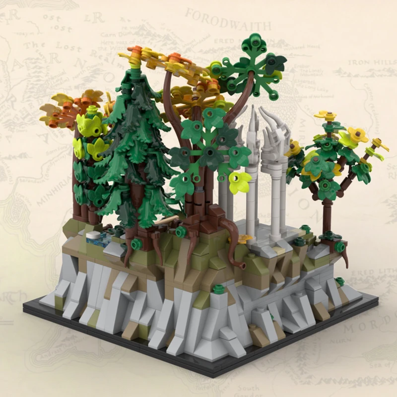 1087 Uds. MOC pabellón de la tierra media arquitectura elfica modelo DIY bloques de construcción juguetes de cumpleaños regalo