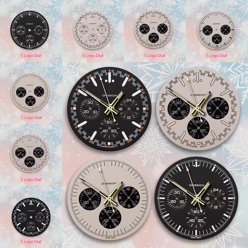 32.5mm S Logo Super VK63 Dial white dial Movement Green Luminous High Quality Watch Modification Accessories