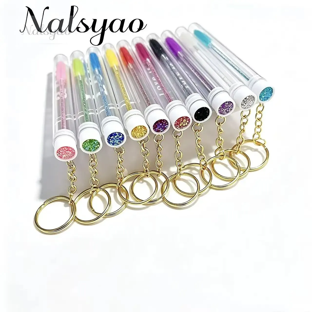 10/20Pcs Glitter Keychain Mascara Wand Lash Extension Micro Comb Container Makeup Tool Tube Eyelash Brush Gold