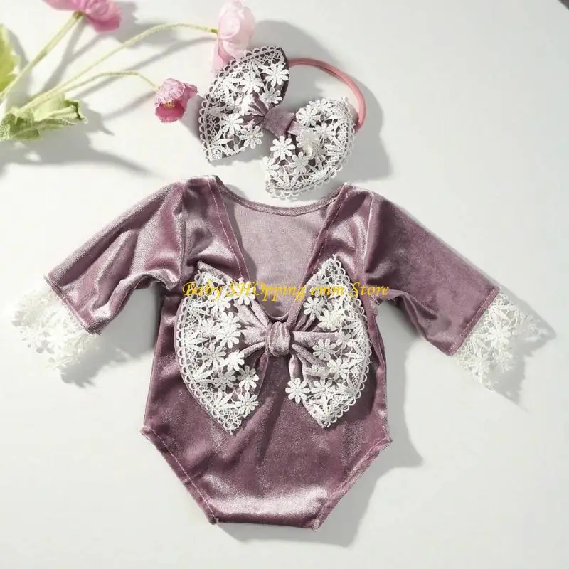 

23GD 0-1Month Baby Photography Romper и Bownot Hairband Photodug