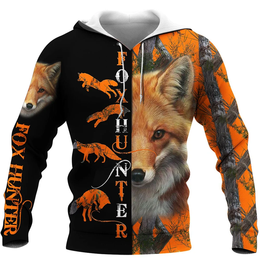 

Men Hoodie Animal Fox Hunting 3D Graphics Design Printed Pullover Unisex Fashion Zipper Hooded Coat Sudadera Hombre