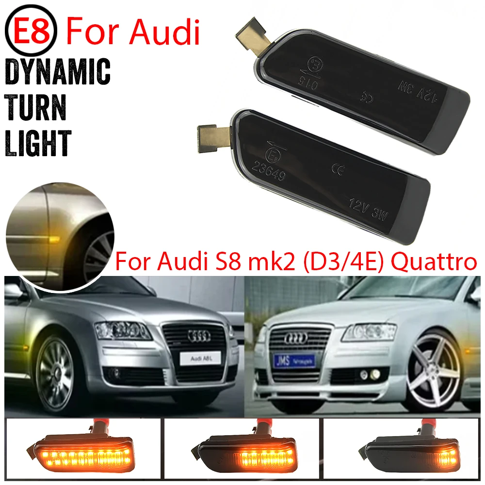 

2Pcs LED Dynamic Side Marker Lights Turn Signal Lamps For Audi A8 A8L S8 4E D3 mk2 Quattro 2003-2009 Amber Canbus 4E0949127/8