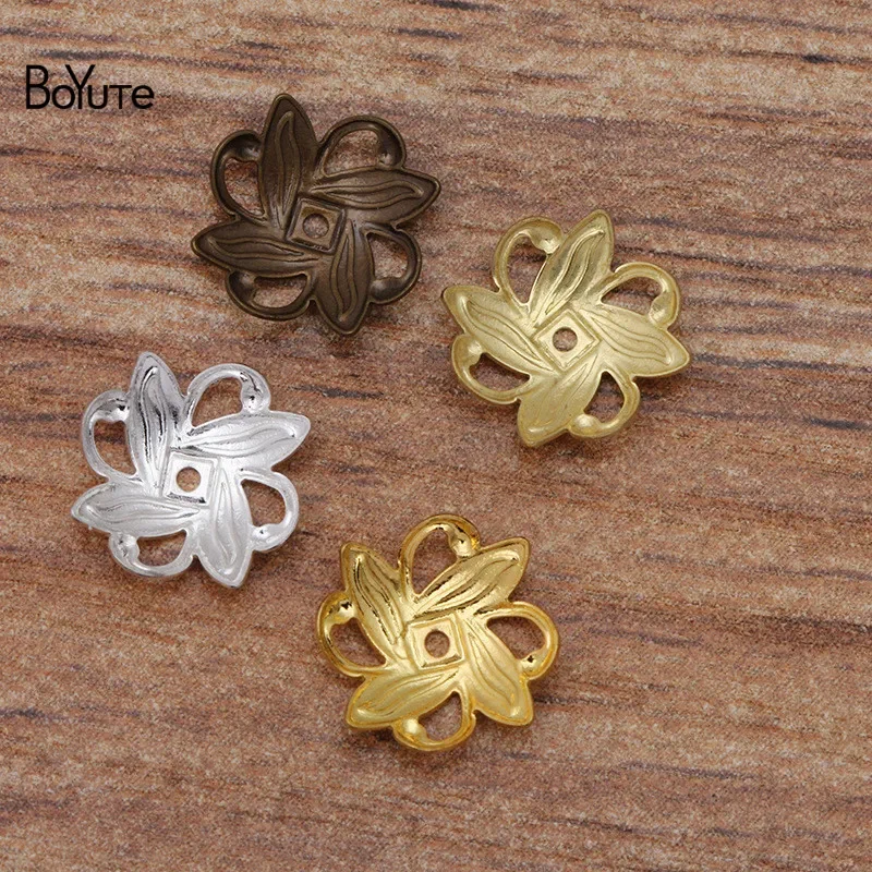 BoYuTe Wholesale (200 Pieces/Lot) Metal Brass Stamping 2*10MM Filigree Flower Bead Caps Charms DIY Hand Made Jewelry Accessories image 3