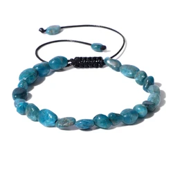 Irregular Apatite Stone Bead Bracelet Natural Aquamarines Agates Crystal Bracelet Adjustable Woven Rope Braided Bracelet Gift