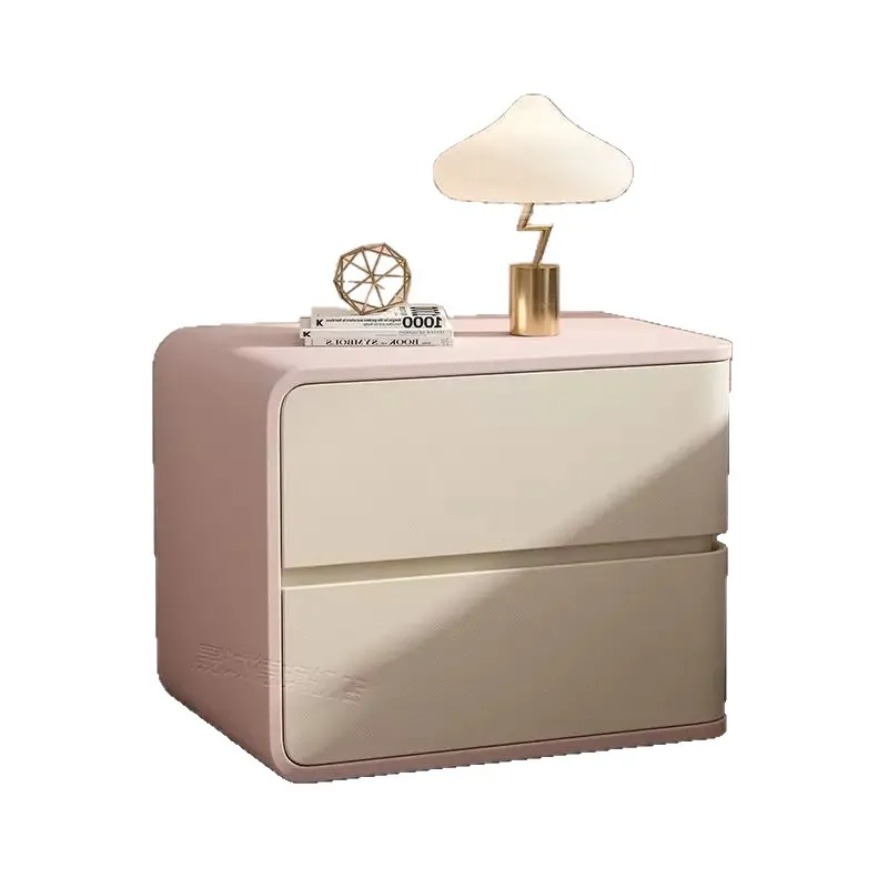 

Installation-free simple solid wood bedside household bedroom cream wind leather storage high-end bedside