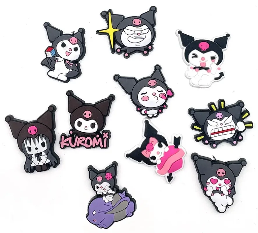 10 pçs pacote sanrio kuromi série sapato encantos para tamancos bolha slides sandálias pvc sapato decorações fivela acessórios para adolescente