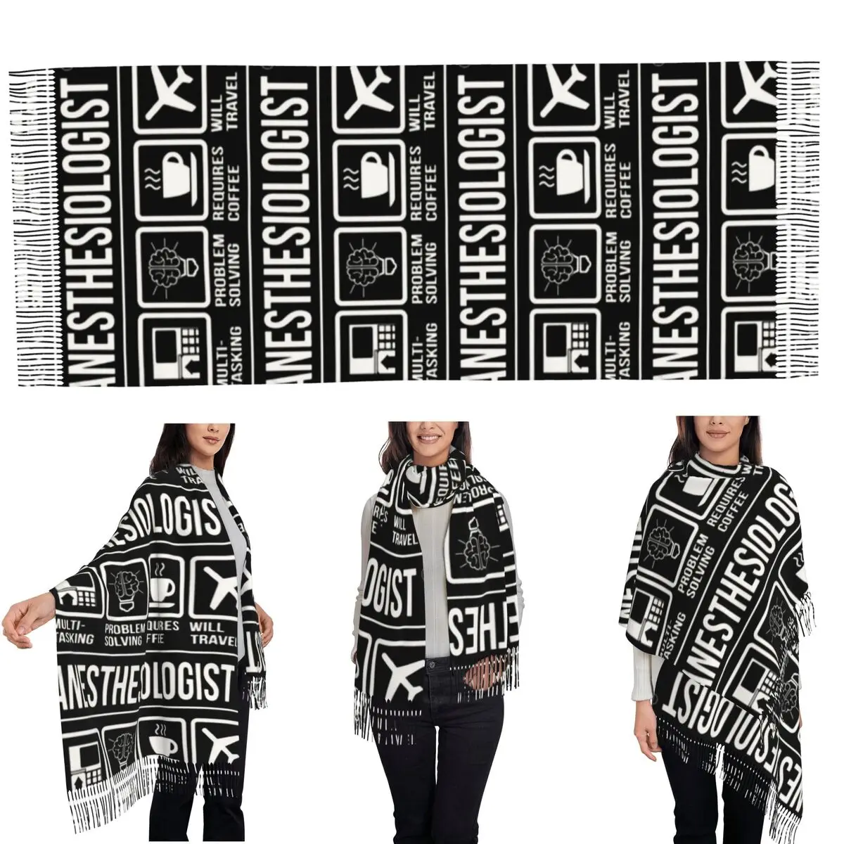 Anesthesia Medication Labels Scarf Tassel Scarves for Women Soft Warm Shawls and Wraps Long Fall Winter Shawl Wrap