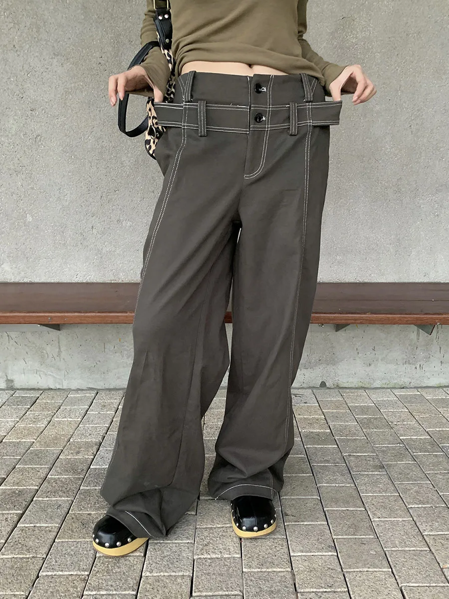 

Женские модные брюки BJTZ 2026 с двойной пряжкой на поясе, прямые, повседневные, универсальные