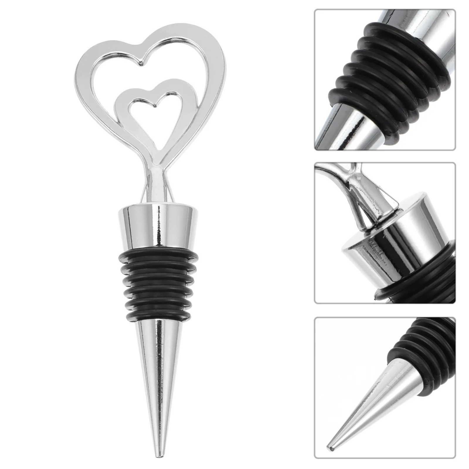 

Набор из 5 штук: Декоративные пробки для бутылок с дизайном «Двойное сердце», из серебряного сплава, для красного вина, герметичные заглушки для домашнего использования, сохраняющие свежесть вина