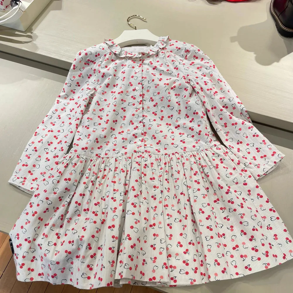 Fall baby girls clothes baby dress Full of cherry patterned printed long sleeved dress cotton dress
