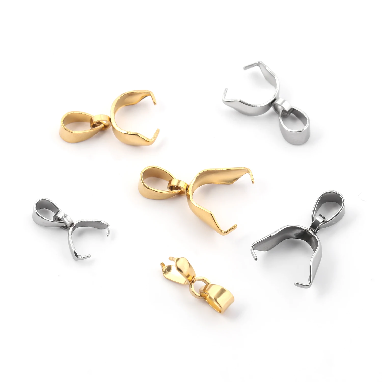 10pcs Stainless Steel Pendant Clasp Pinch Clip Bail Hook Connector Gold Color Silver Color Connecteur Make Necklace Bracelet DIY