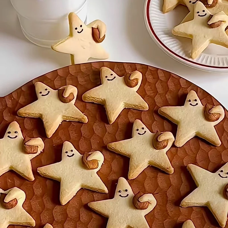 Lindo abrazo de estrella molde para galletas en forma de tuerca DIY estrella de dibujos animados Fondant galleta molde en relieve herramientas de decoración de pasteles de cumpleaños de bebé