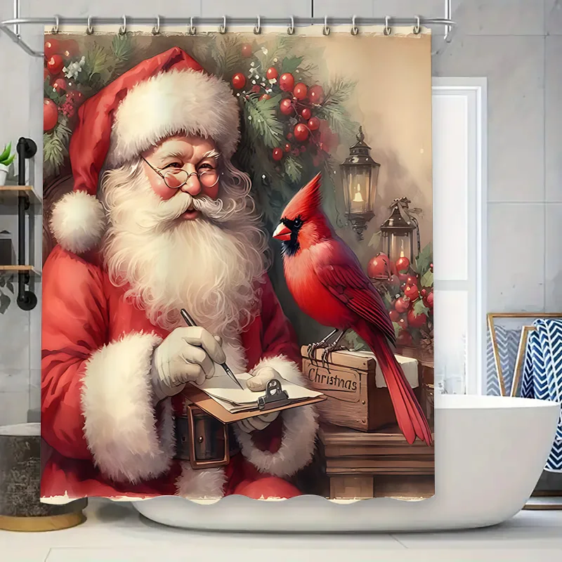 

Рождественская занавеска для душа Санта-Клауса и кардинала птицы — праздничный домашний декор — водонепроницаемая и прочная — идеально подходит для праздничного сезона