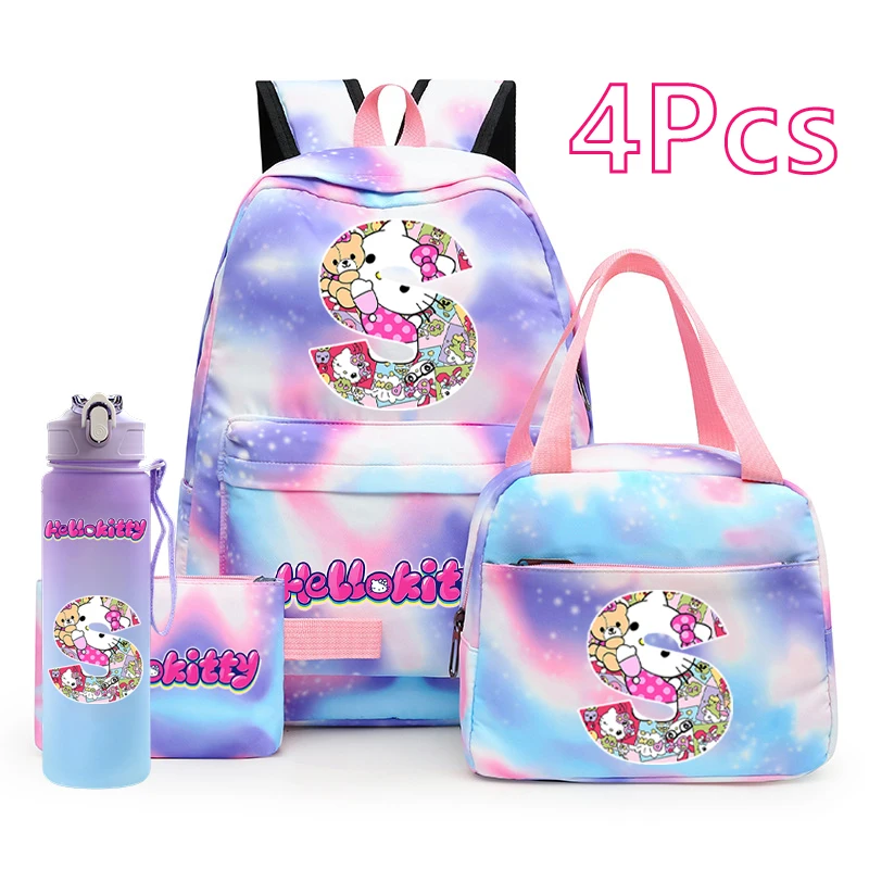 

Cute 4Pcs Hello Kitty Backpack Set Girl Student Knapsack School Backpack Lunch Bag Pencil Bag 750Ml Outdoor Sports Water Bottle