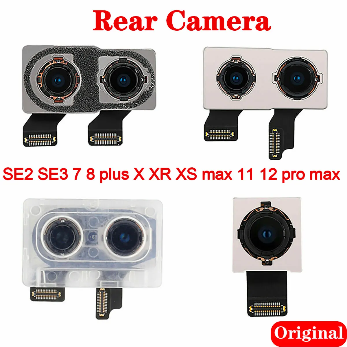 5pcs AA Original Rear Camera For IPhone 12 11 pro max SE2 SE3 7 8 plus main Camera For IPhone X XR XS max Back Camera Flex Cable