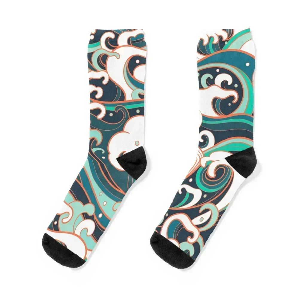 

Modern Japanese Wave Pattern Socks Toe sports new in's hockey Heating sock Woman Socks Men's