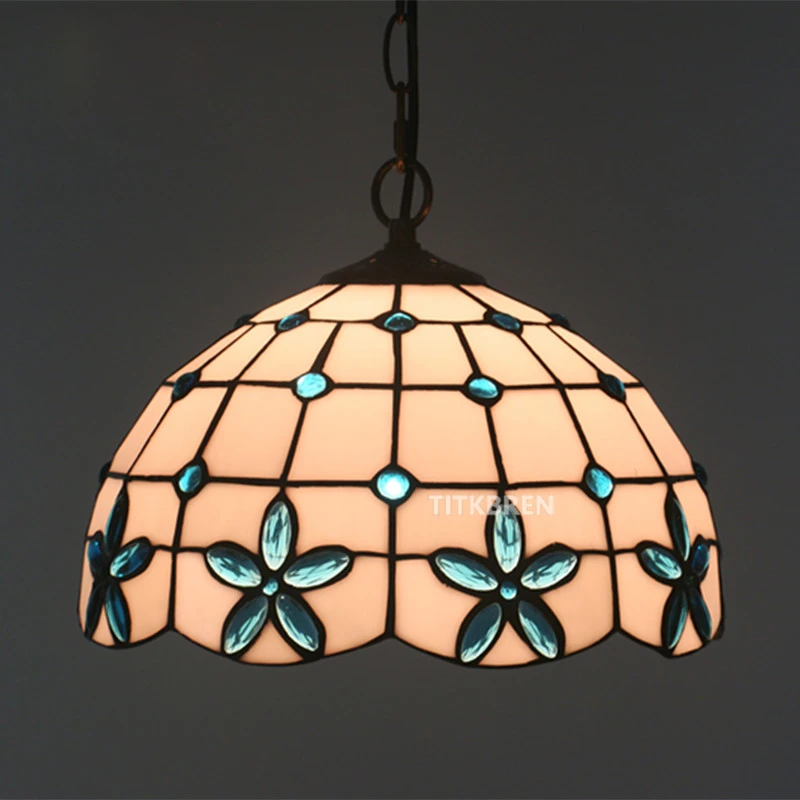 Vintage Tiffany Pendant Lights Mediterranean Baroque Lilac Flower Stained Glass Hanging Lamp Indoor Kitchen Dining Room Fixtures