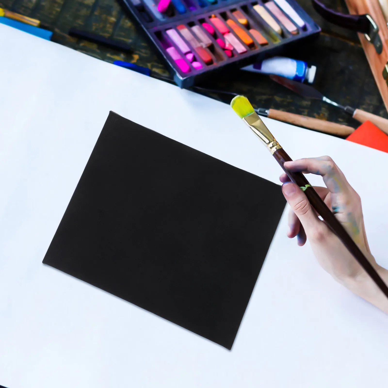 Blank Black Canvas Boards Cotton Surface Stretched on Solid Wood Frame Versatile for Acrylic Oil Watercolor Painting DIY Art
