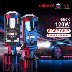 H4 LED 120W/Pair Car Headlight High Beam Low Beam Super Bright Mini Lens Headlight H4 Fan Fog Lamps Waterproof IP67 Canbus Bulb