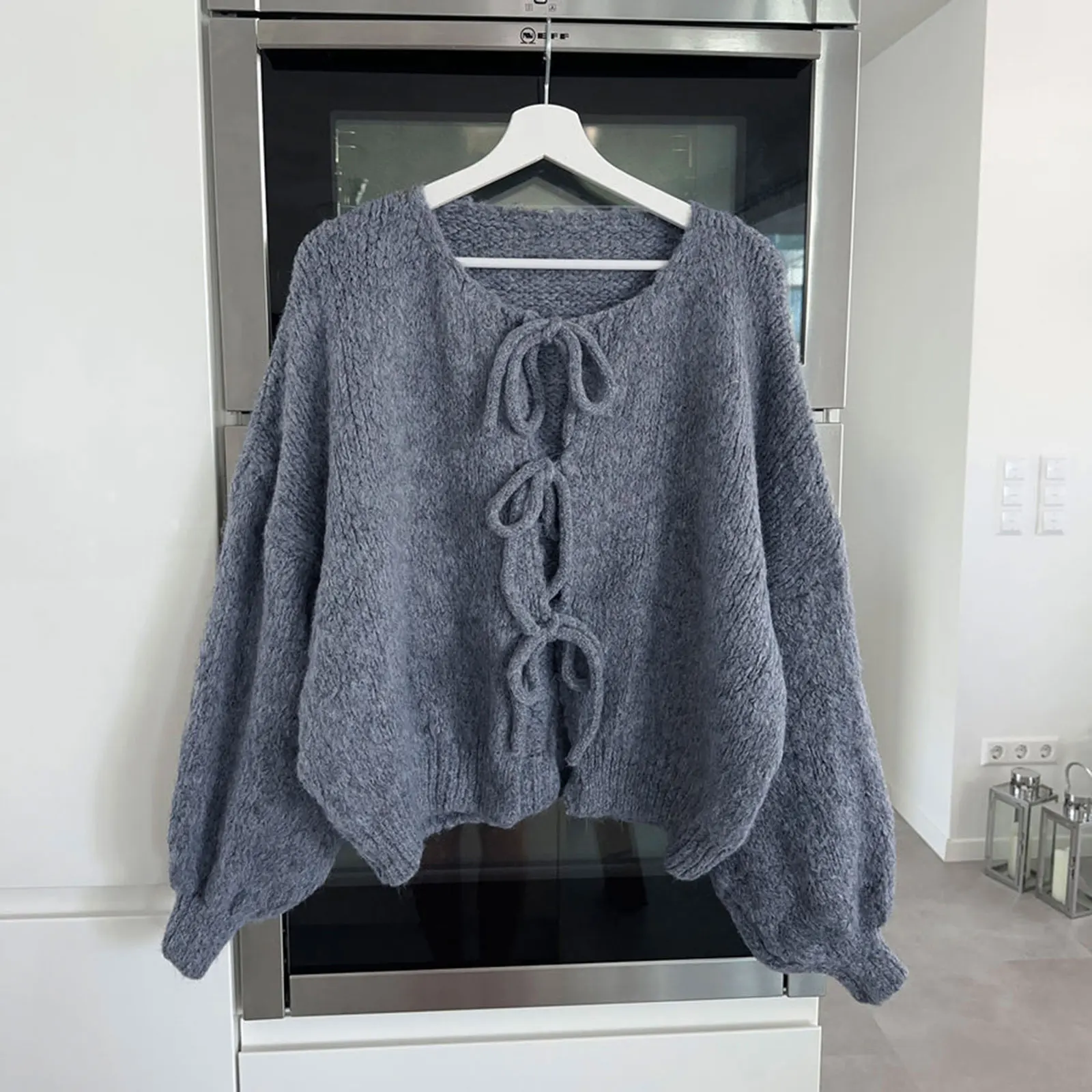 Harajuku Solid Knitted Cardigan Swetry y2k Casual Loose Full Sleeve Tie Front Sweaters Women Vintage Winter Tops 90s Knitwear