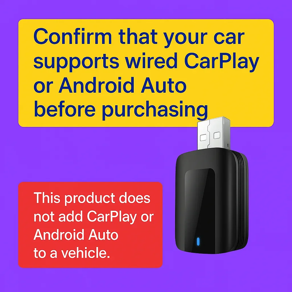 2025 Nuovo adattatore wireless CarPlay e Android Auto, bassa latenza, 5,8 GHz, Plug & Play, richiede supporto per auto cablato, connessione automatica