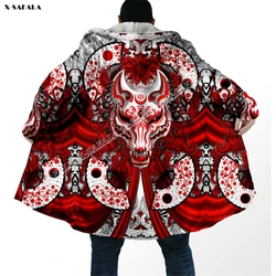 Japanese Fox Animal Art Pattern 3D Printed Overcoat Hooded Blanket Coat Cape Robe Fleece Loose Men Female Cloak Windproof