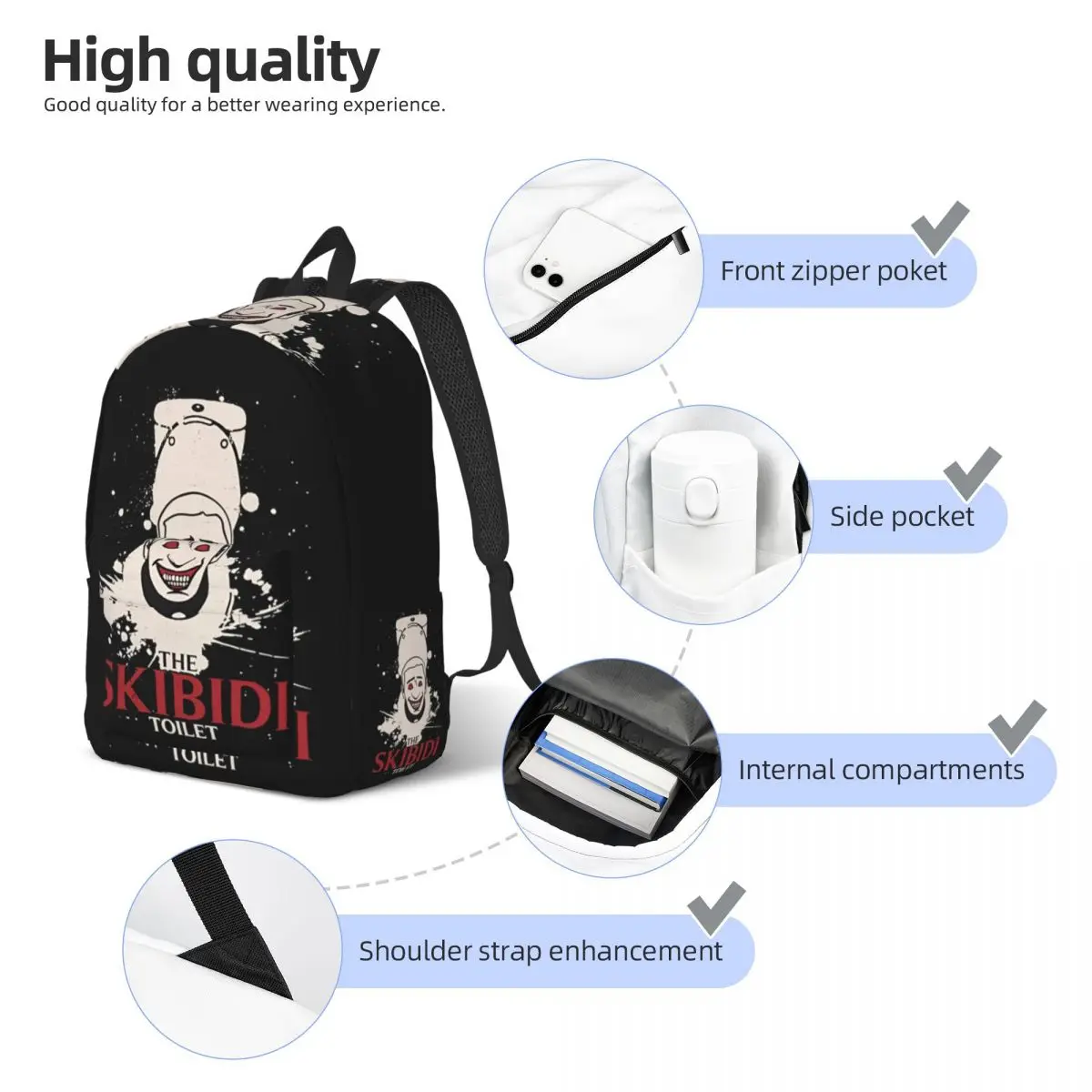 Funny Skibidi Toilet Game Backpack Elementary High College School Student Book Bags Men Women Daypack Hiking