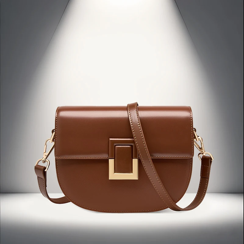 

Women's genuine leather saddle bag, high-quality, fashionable, simple, casual cowhide shoulder crossbody bag, women's bag