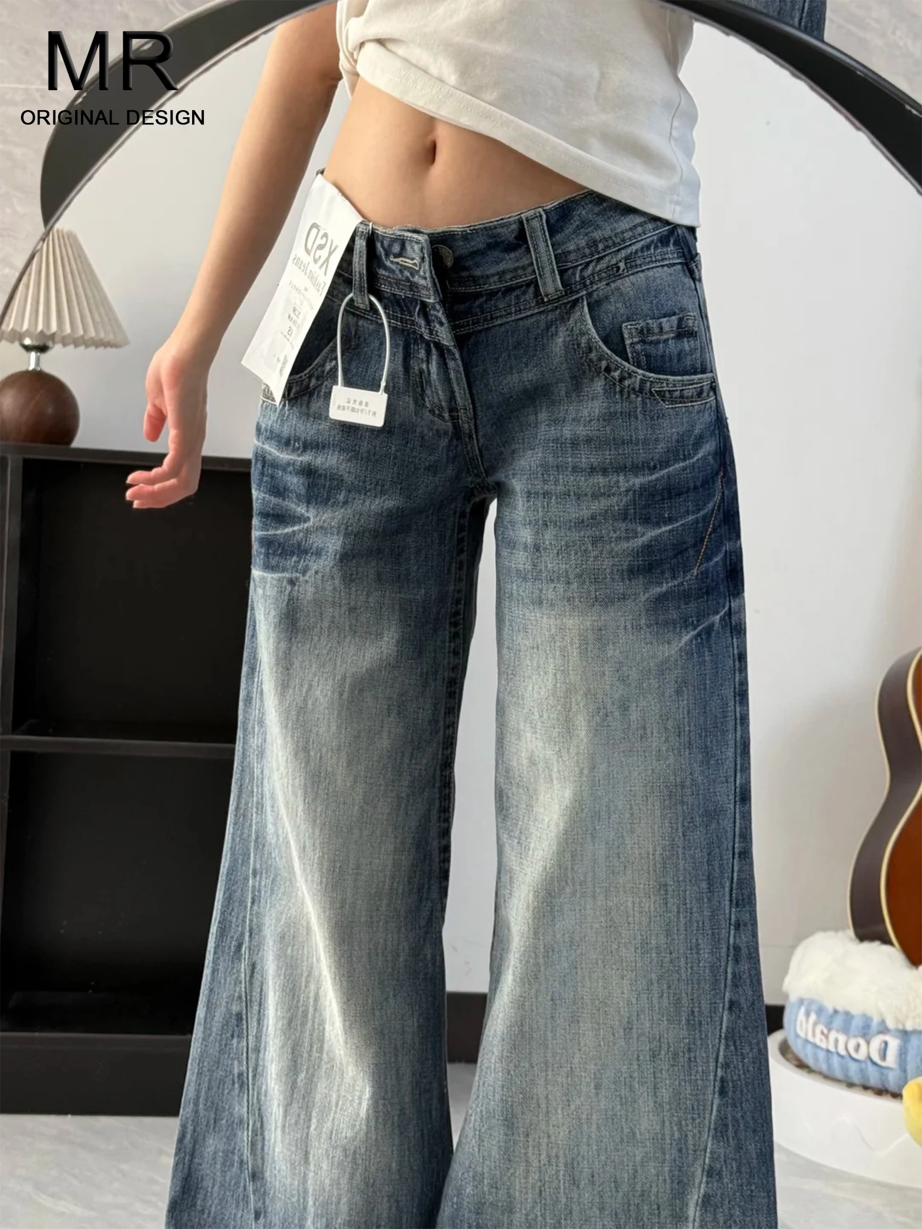 

Женские джинсы с широкими штанинами и низкой посадкой в стиле ретро, свободные, стройнящие, в пол, в американском стиле, повседневные