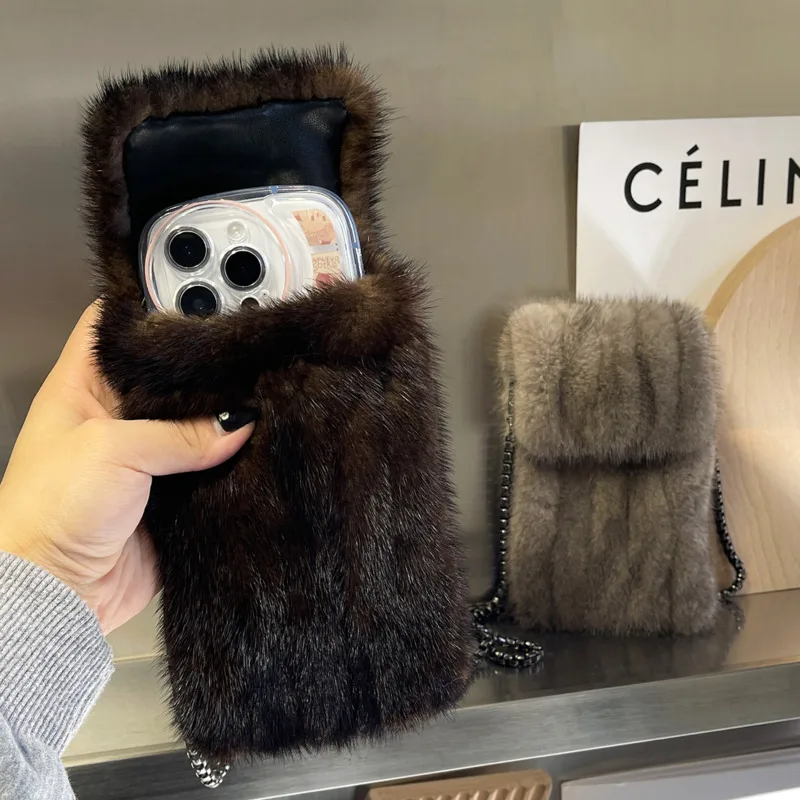 Real Mink Fur Bag Crossbody Bags For Women Phone Bag Lady Shoulder Bags Real Fur Bag Female Messenger Bag Winter Handbag Ladies