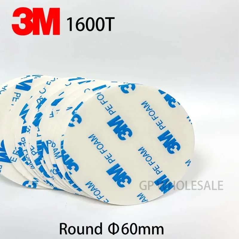 100pcs 3M 1600T White Double Sided Adhesive PE Foam Tape 1.1mm , Diameter= 60mm Round Circle