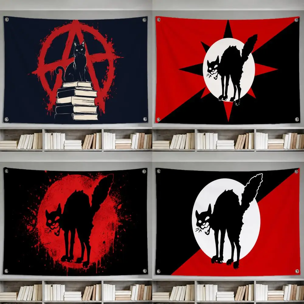 Symbol Anarchist Black Cat Flags decor flag banner,wall hanging flag,indoor outdoor wall decor,yard garden porch patio