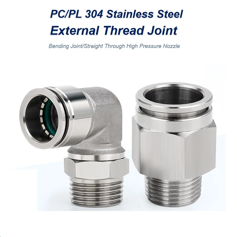 304 Stainless Steel High Pressure Nozzle Air Pipe Connector Thread Bending Joint Right Angle Pneumatic Components PC/PL Ftting