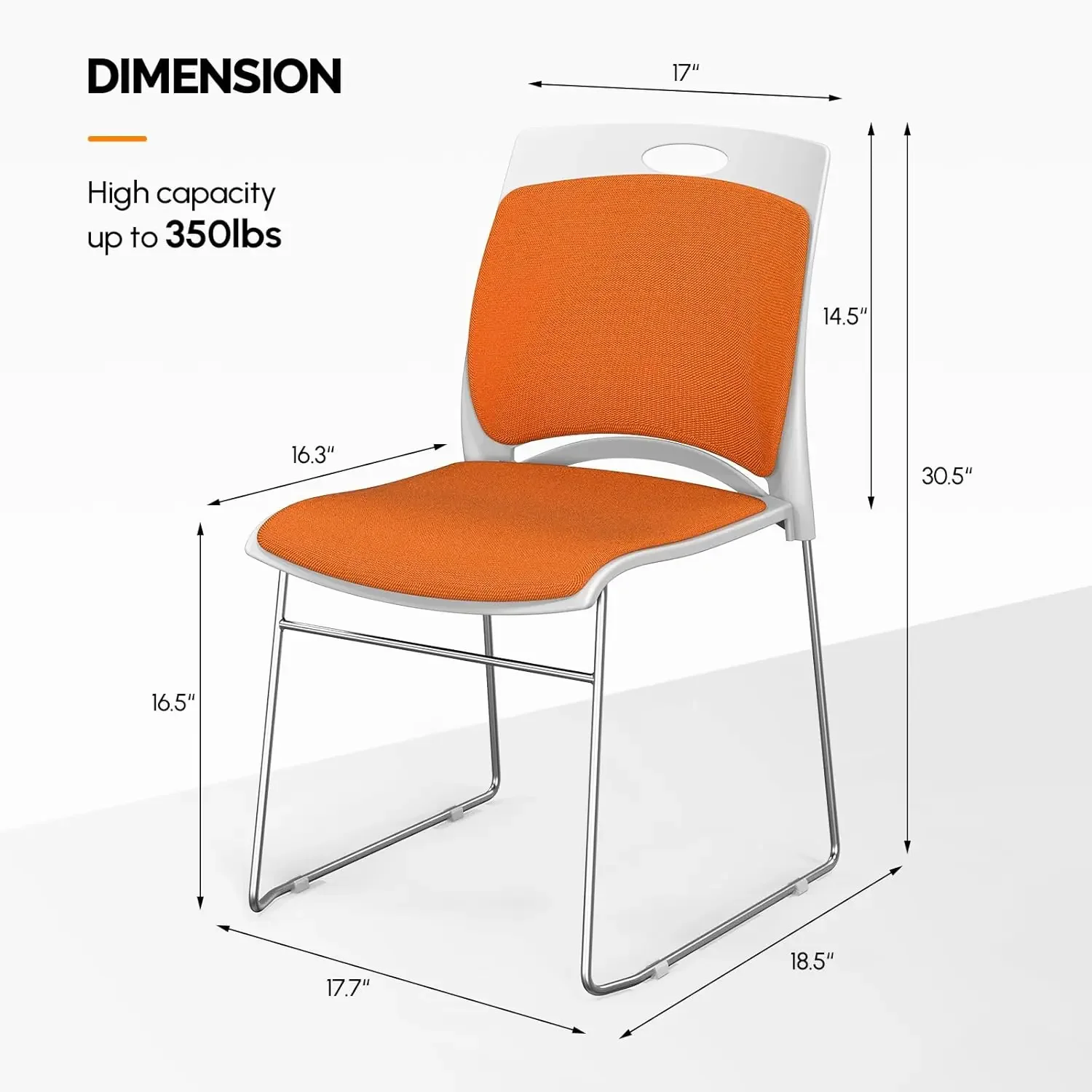 Vingli Stackable Chairs Set Of 8, Stacking Office Chairs With Metal Sled Base, Ergonomic Plastic Padded Seat & Back, Capacity