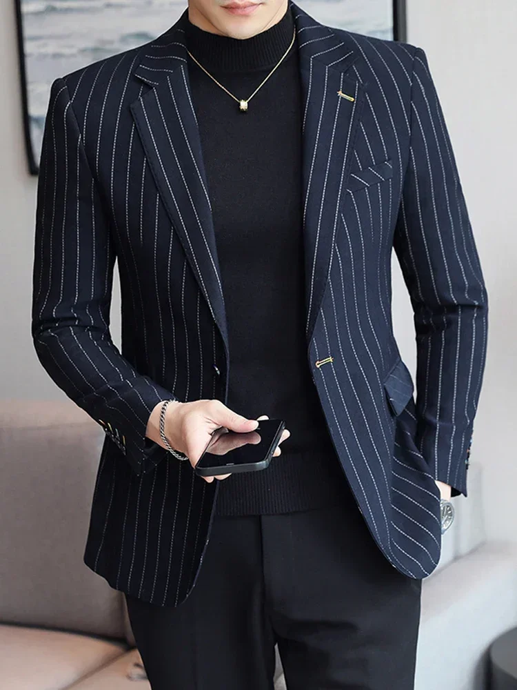 Spring New Men\'s Suit Jacket Slim Striped Single-breasted Suit Business Casual Professional Formal Blazer Banquet slim Suit Coat