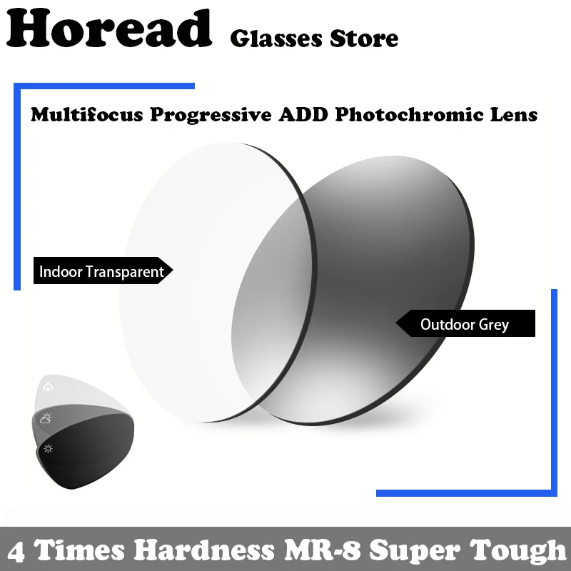 Photochromic Progressive Prescription Lenses multi-focus 4 Times Hardness MR-8 Super Tough 1.56 1.61 1.67 1.74 Aspheric Resin