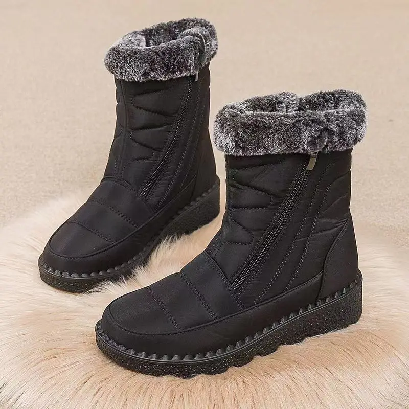 Women Winter New Big Size High Top Flat sole Snow Boots Soft sole Round Toe Plush Keep Warm Lightweight Waterproof Cotton Boots