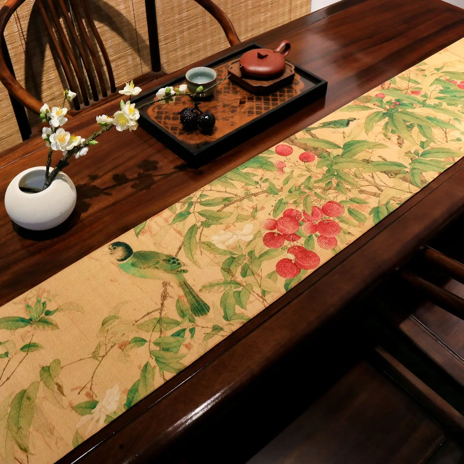 مفرش طاولة شرابة ليتشي من سلالة سونغ الإمبراطور Huizong-طقم شاي ثقافي صيني عتيق مفرش طاولة شاي علم شاي مقاوم للماء #1