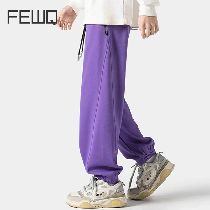

FEWQ Spring New Men Pants 2024 Solid Color New Fashion Casual High Street Elastic Waist Male Trousers Sports 24X8108