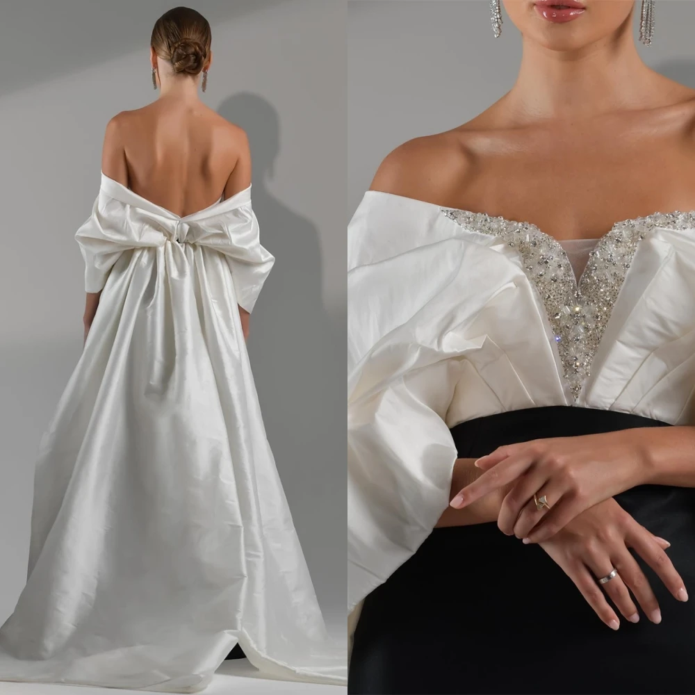 Customized Formal Strapless Satin Evening Dress Classic Mermaid Prom Dresses Luxury Crystal and Beading Special Occasion Gowns