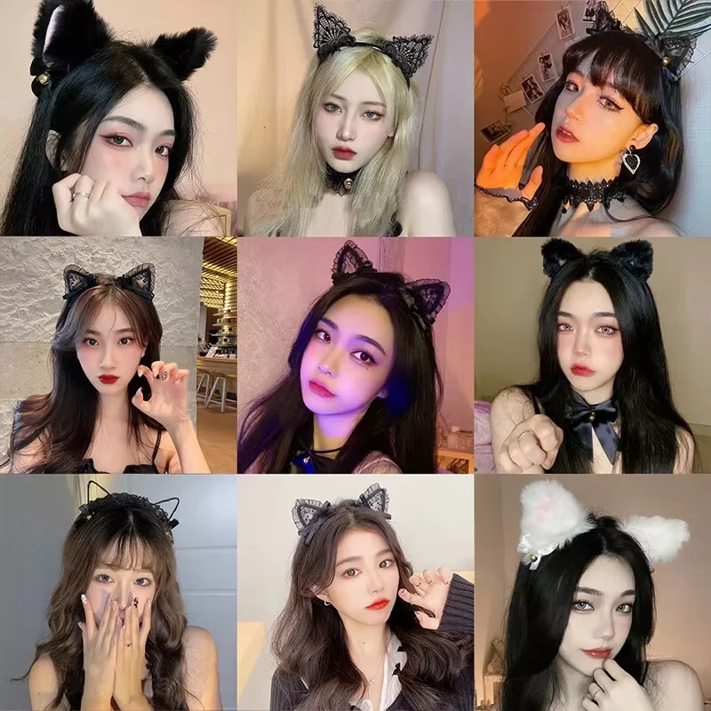 1/6/10pcs Plush Bell Cat Ear Headband for Women Fashion Girls Photograph Hair Band Party Cosplay Hair Hoop Hair Accessories
