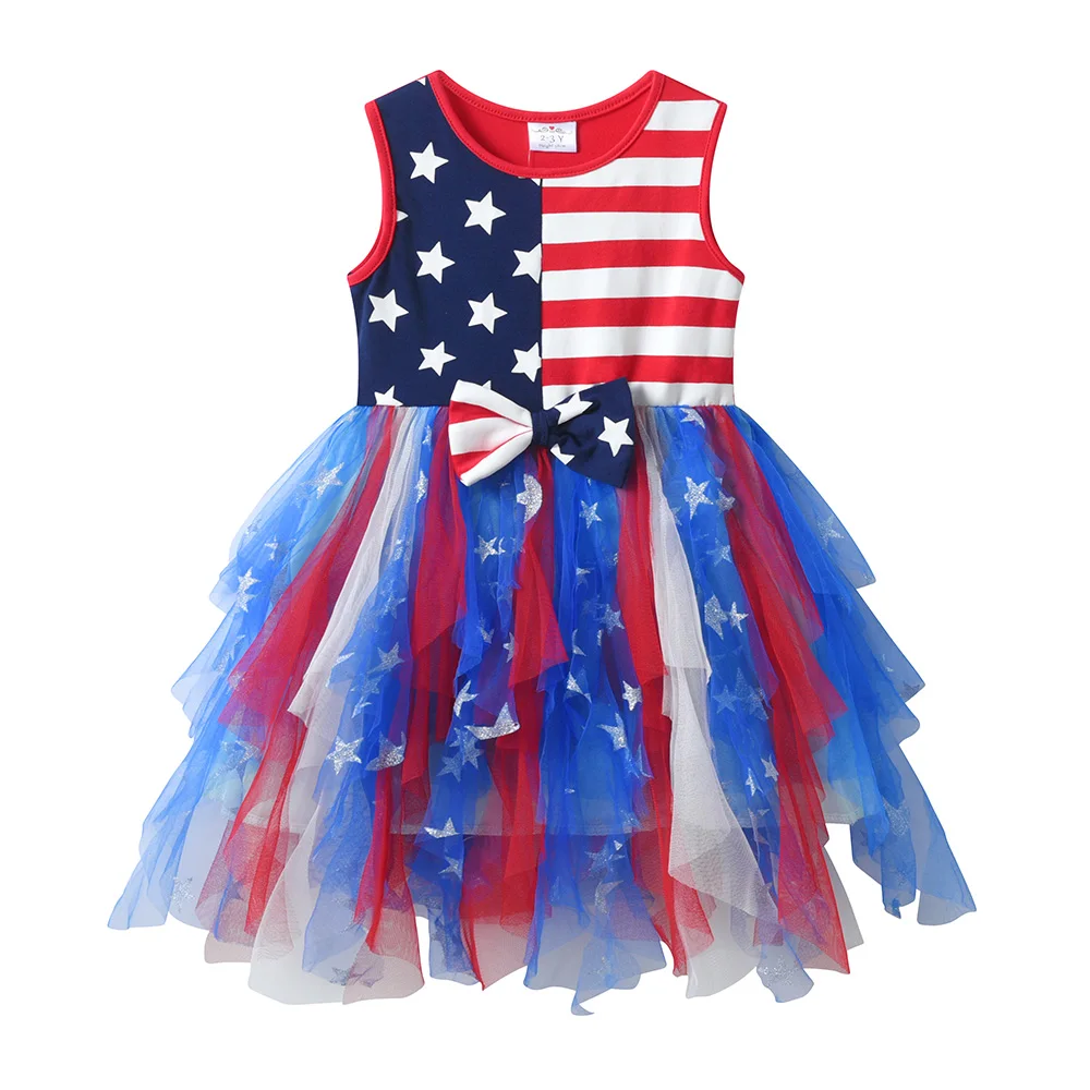 Mädchen-Tutu-Kleid mit Flagge, Sternen und Streifen, ärmellos, für den Sommer, für Kinder, Party, Cosplay, Tüll, Unabhängigkeitstag-Kleider – Detail 2