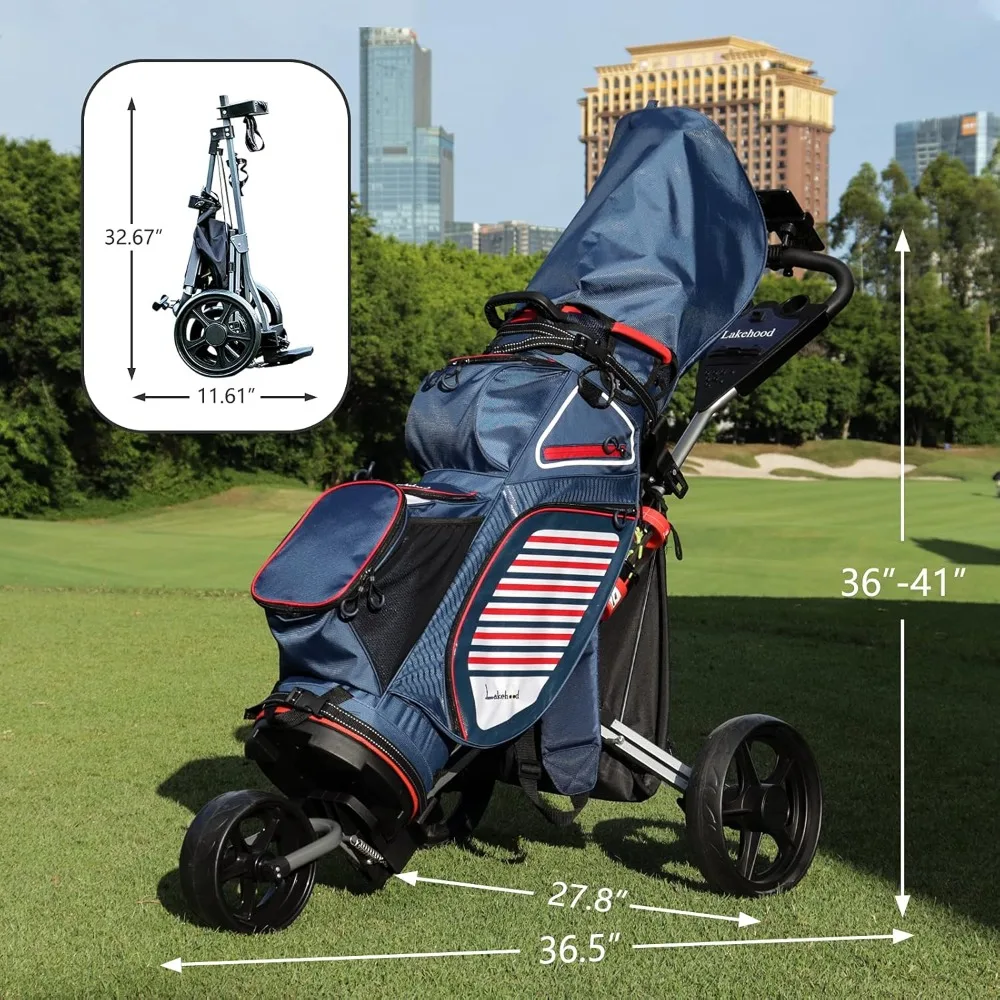 

Golf Pull Cart for Golf Clubs and Golf Bag, Push Carts Three Wheel Easy to Folding Scorecard Holder