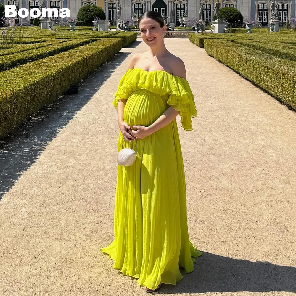 Booma Elegant A-Line Prom Dresses Boat Neck Ruffles Wedding Guest Dresses for Pregnant Women Formal Evening Gowns