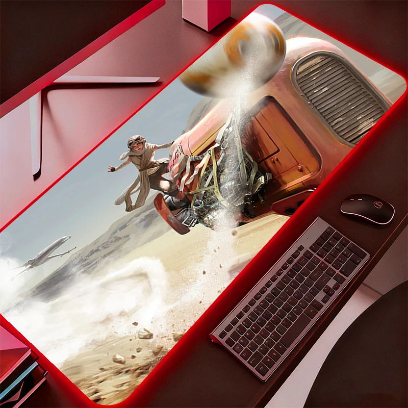 Alfombrilla de ratón RGB grande para juegos, alfombrilla de escritorio para ordenador, PC, Anime, Star Wars, retroiluminación XXL, alfombrilla de ratón LED para ordenador portátil, retroiluminación duradera