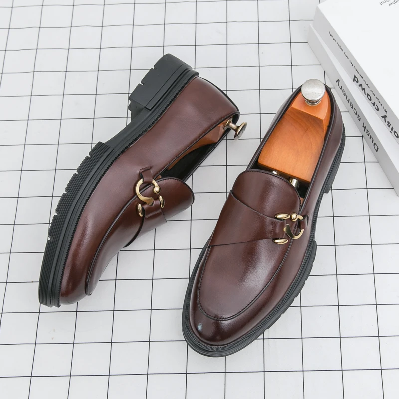 

Men's casual New leather shoes Casual gentleman retro style Office Business Daily Adults Comfortable loafers 38-46 Black Brown
