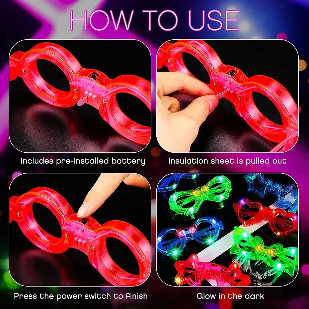 10/20/30/50 Pcs LED Light Up Glasses Glow In The Dark Glasses Neon Party Supplies for Kids Adults Birthday Party Decoration