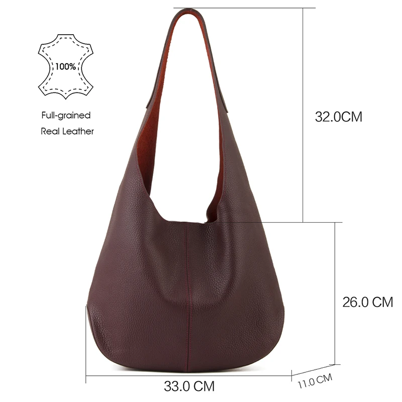 Donna-in First Layer Cow Leather Tote Bag Genuine Full Grained Hobo Shoulder Bucket Bag Casual Slouchy Daily Large Capacity